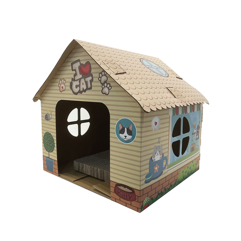 CW3018 Outdoor Cardboard Cat Cartoon House Built-In Cat Scratching Post