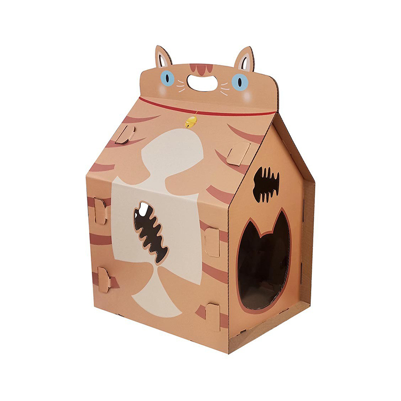 CW2014 Portable Sustainable Cat Shape Design Corrugated Cardboard Cat House