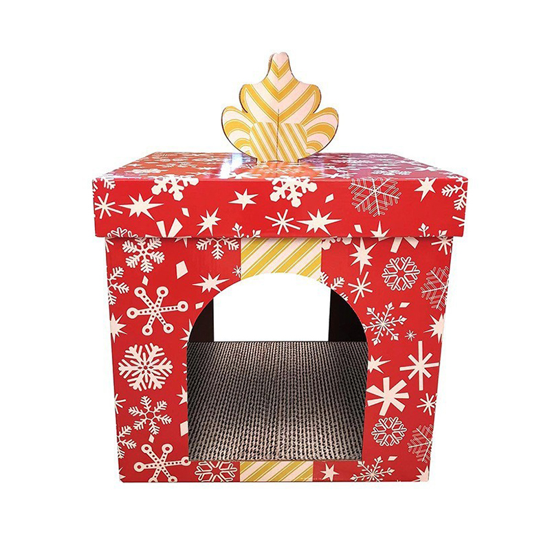 CW3009 Holiday Gift Box Themed Cardboard Cat House