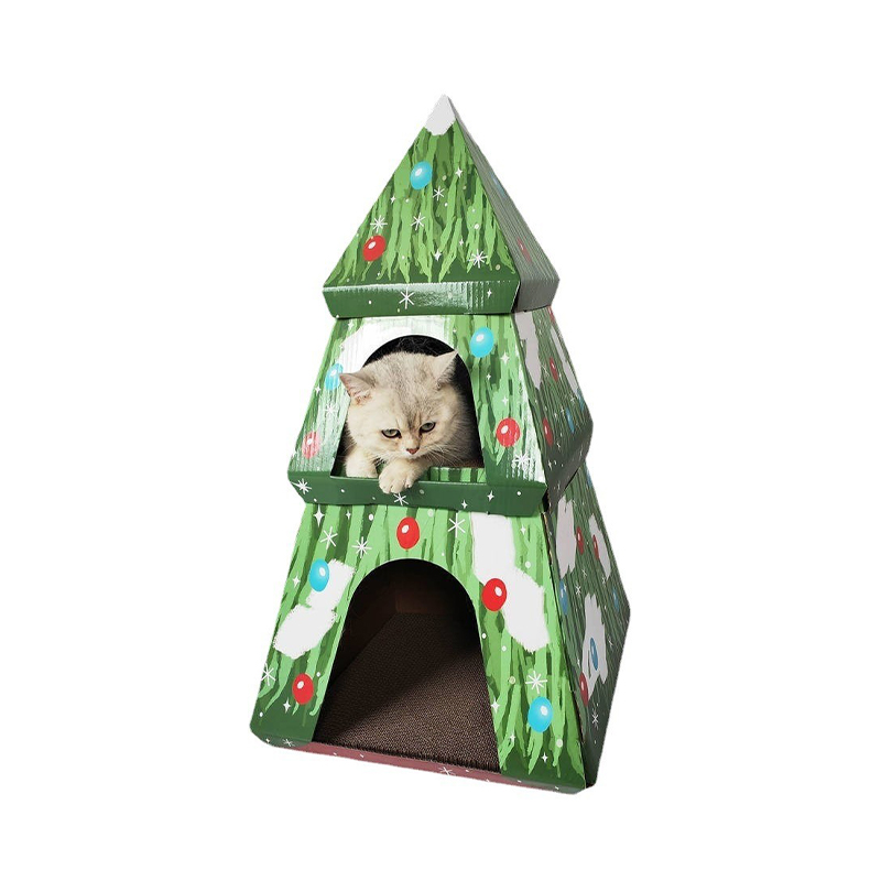 CW3011 Wear-resistant Christmas Tree Cardboard Cat House