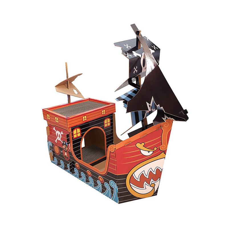 CW3012 Lightweight Durable Pirate Ship Cardboard Cat House with Cat Scratching Post