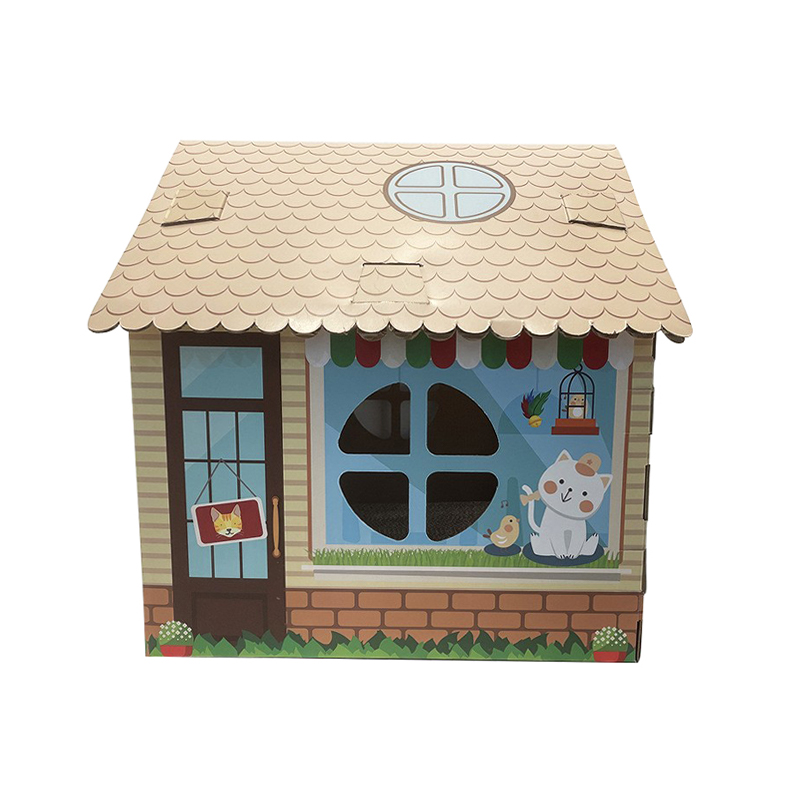 CW3018 Outdoor Cardboard Cat Cartoon House Built-In Cat Scratching Post