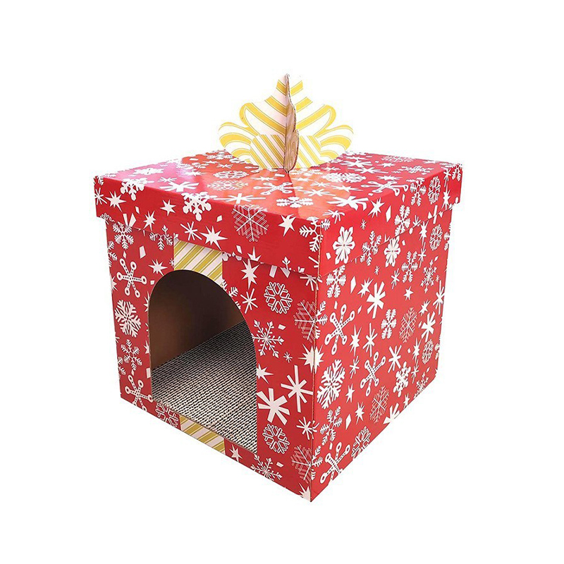 CW3009 Holiday Gift Box Themed Cardboard Cat House