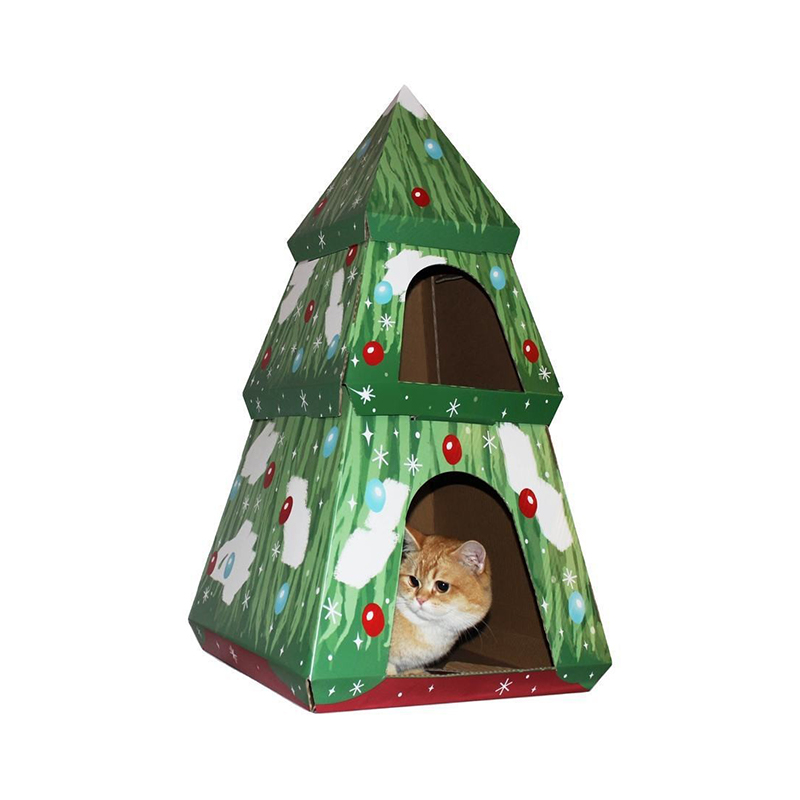 CW3011 Wear-resistant Christmas Tree Cardboard Cat House