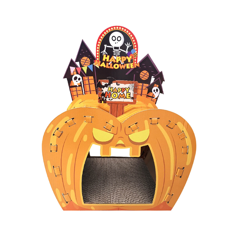 CW3013 Halloween Cardboard Cat House with Cat Scratcher Mat