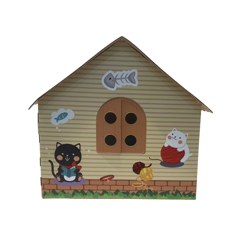 CW3018 Outdoor Cardboard Cat Cartoon House Built-In Cat Scratching Post