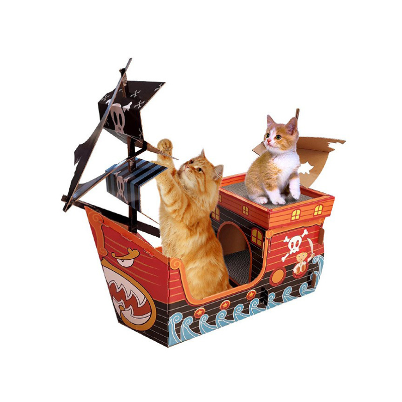 CW3012 Lightweight Durable Pirate Ship Cardboard Cat House with Cat Scratching Post