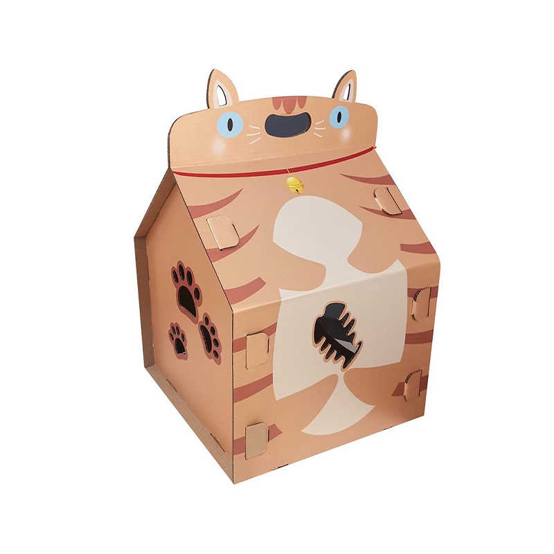 CW2014 Portable Sustainable Cat Shape Design Corrugated Cardboard Cat House