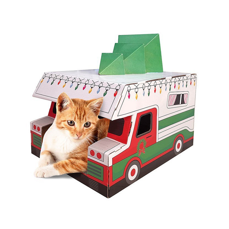 CW3005 Christmas Elements Corrugated Cardboard Cute Cat Scratcher House