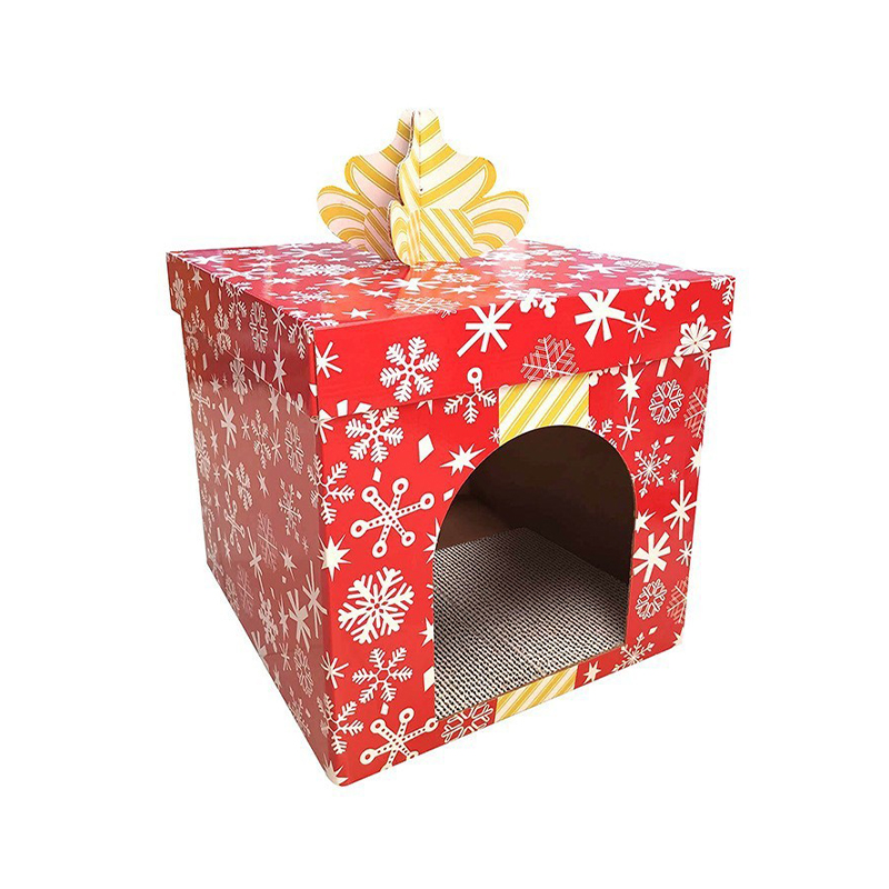 CW3009 Holiday Gift Box Themed Cardboard Cat House