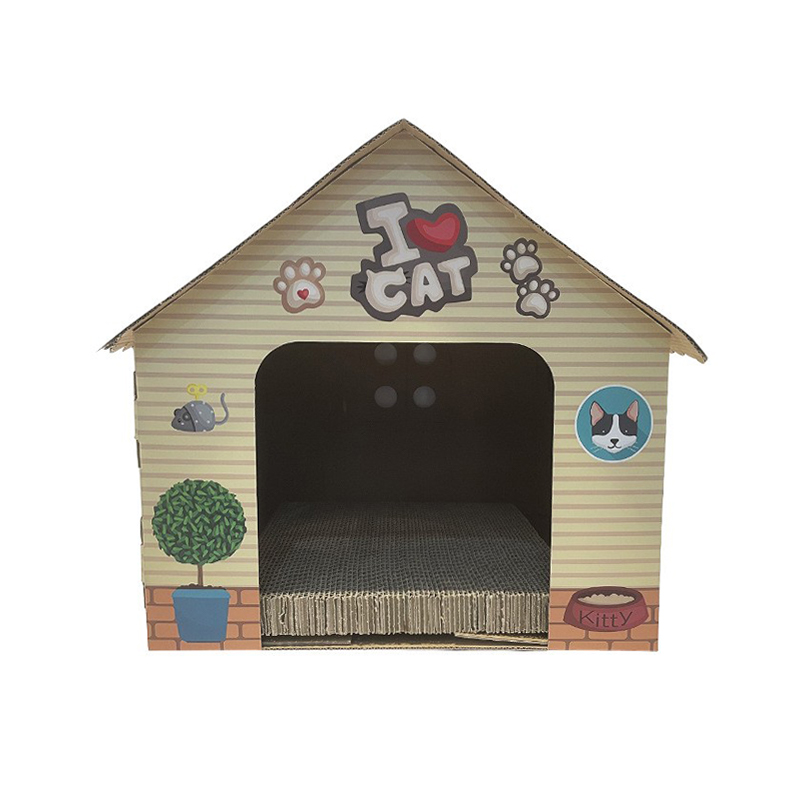 CW3018 Outdoor Cardboard Cat Cartoon House Built-In Cat Scratching Post