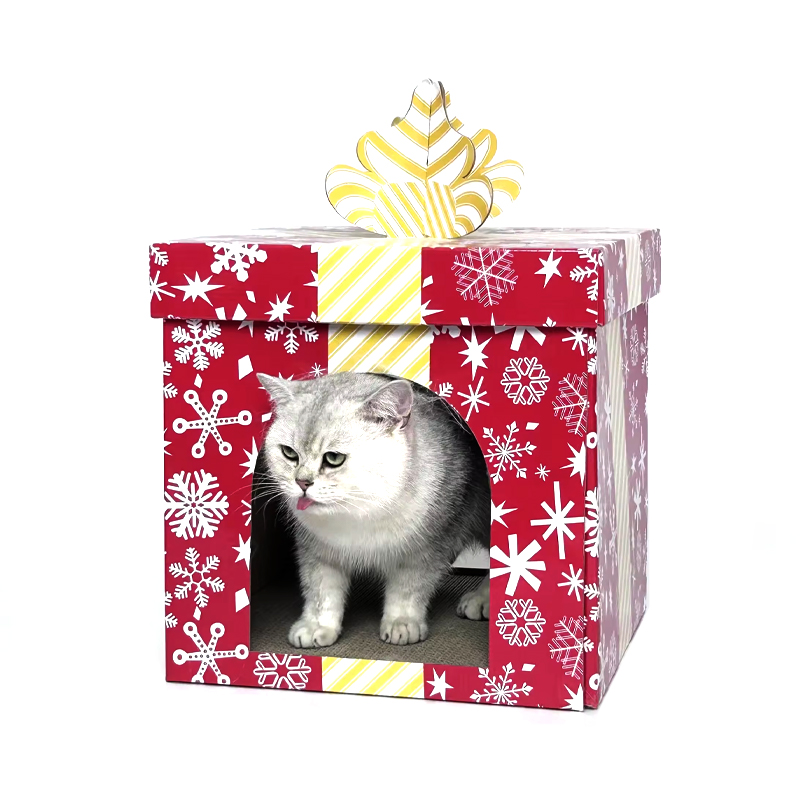 CW3009 Holiday Gift Box Themed Cardboard Cat House