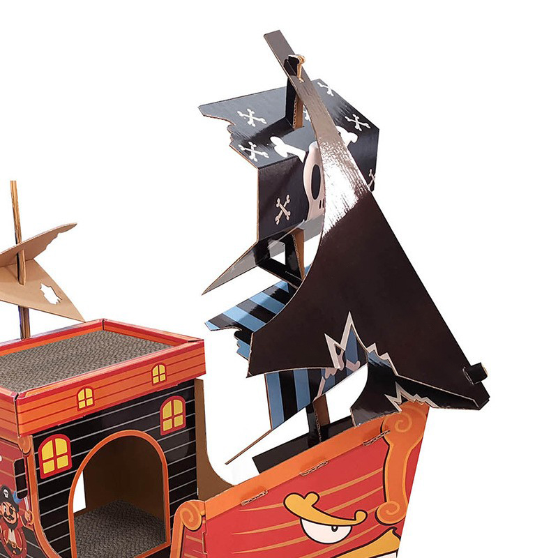 CW3012 Lightweight Durable Pirate Ship Cardboard Cat House with Cat Scratching Post