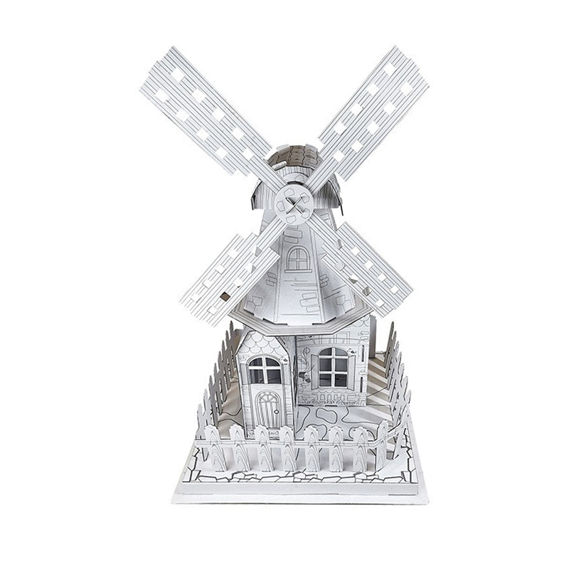 BF20990 Kids 3D DIY Cardboard Doodle Coloring Dutch Windmill Toy