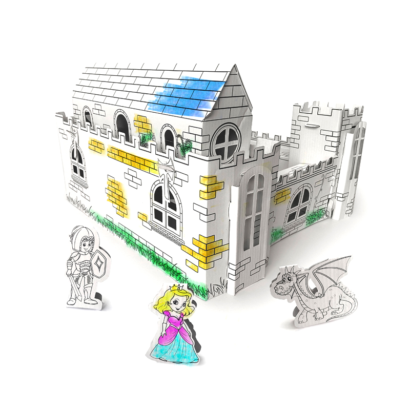 BF20989 Kids 3D DIY Cardboard Doodle Coloring Castle Kit