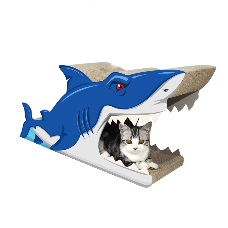 CW4117 Eco Friendly Multi-functional Shark Type Cardboard Cat Scratcher