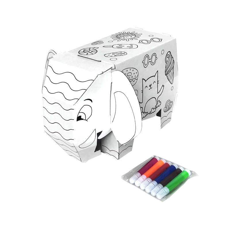 BF30008 DIY 3D Cardboard Elephant Doodle Coloring Playhouse