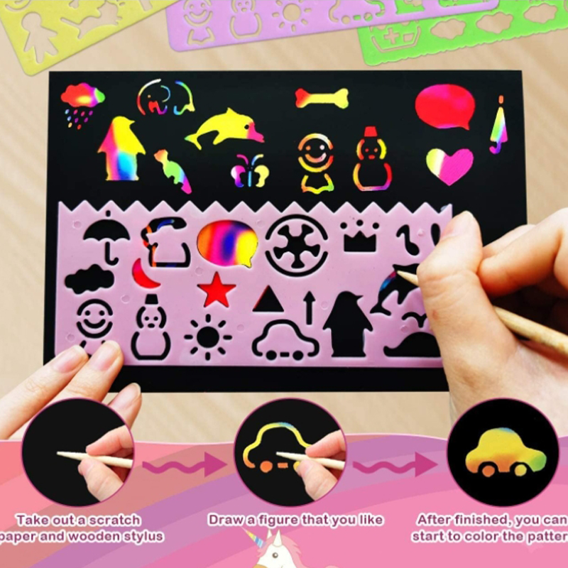 Kids Neon Unicorn Scratching Painting Set