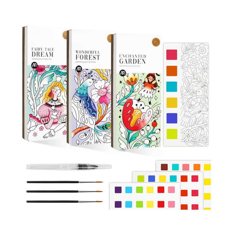 Kids Pocket Watercolor Book Coloring Set With Brushes And Watercolor Paints