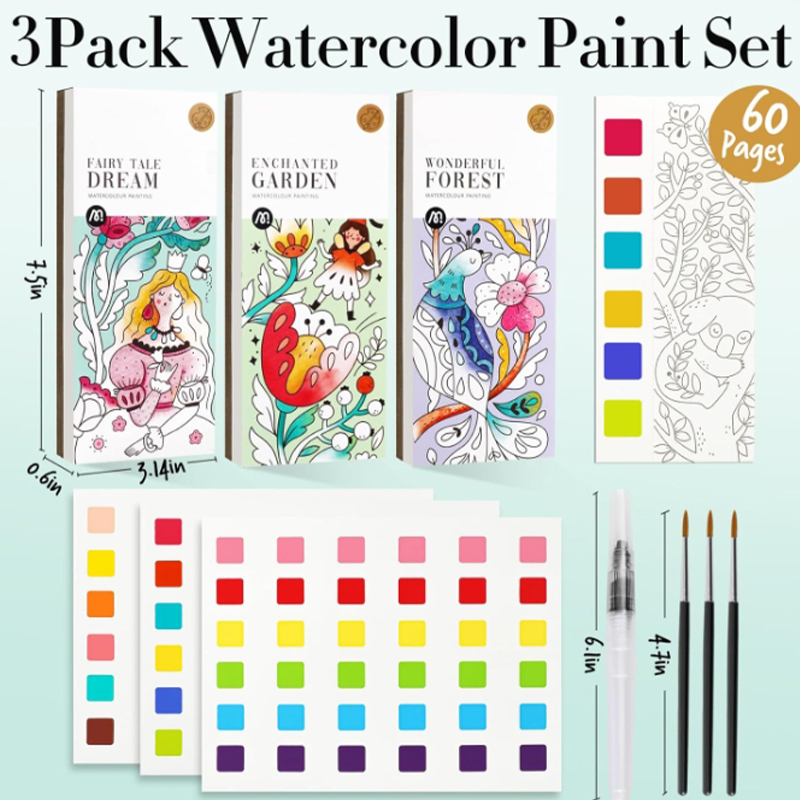 Kids Pocket Watercolor Book Coloring Set With Brushes And Watercolor Paints